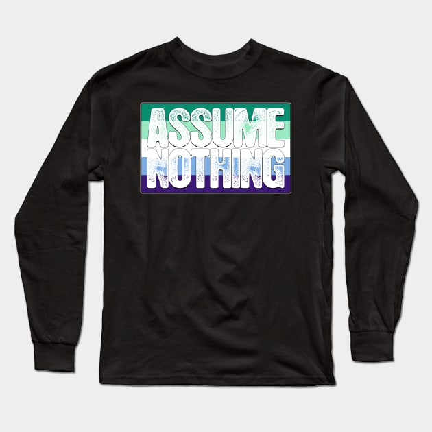 Assume Nothing Gay Male Pride Flag Long Sleeve T-Shirt by wheedesign